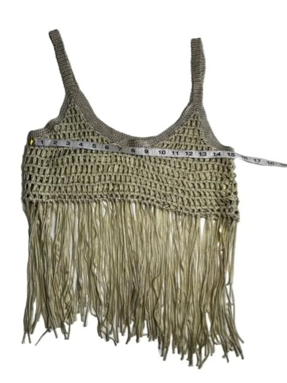 Yuni Apparel Boho Fringe Crochet Swimsuit Coverup Light Green Size S